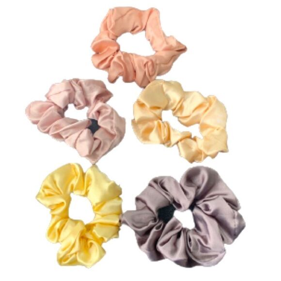 Set of 5 Satin Scrunchies in Mauve Peach Champagne Purple and Pink - Picture 1 of 12